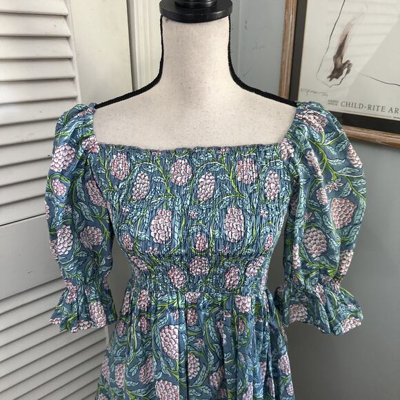 PERRY WALKER COLLECTIVE Womens Dress XS-M Green Floral Smocked Off Shoulder - Picture 2 of 12